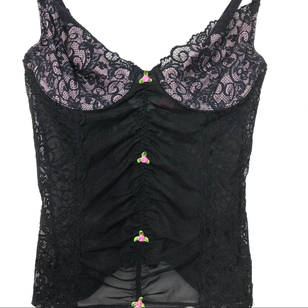 Vintage Betsey Johnson Rose Mesh Lace Corset Bra M - Picture 3 of 14